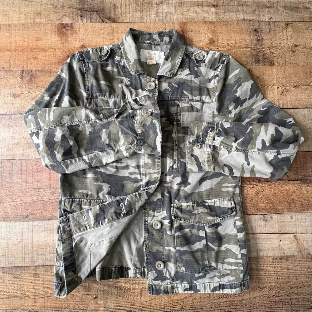 J. Crew Classic Twill Chino Camo Utility Jacket 100% Cotton Womens 10